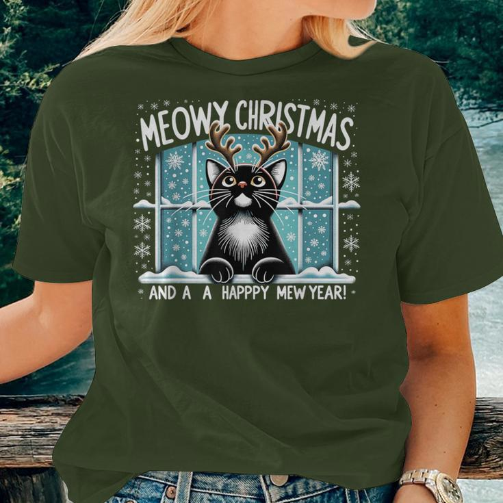 Merry Christmas Cat Cat Mom Meowy Christmas Mew Year Women T-shirt Gifts for Her