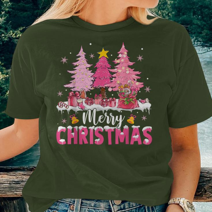 Merry Christmas With Pink Trees Xmas Costume Pajamas Women Women T-shirt Gifts for Her