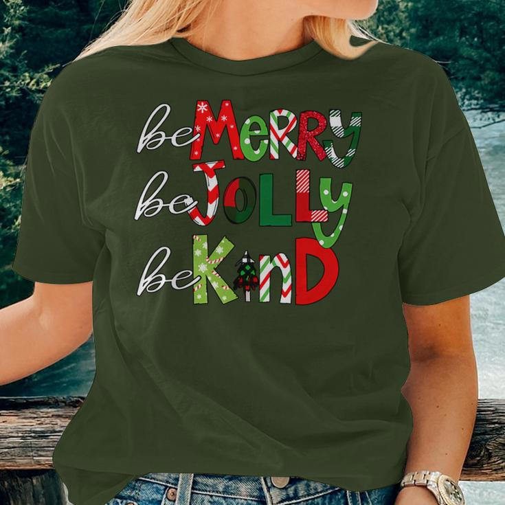 Be Merry Be Jolly Be Kind Christmas Teacher Student Xmas Pjs Women T-shirt Gifts for Her
