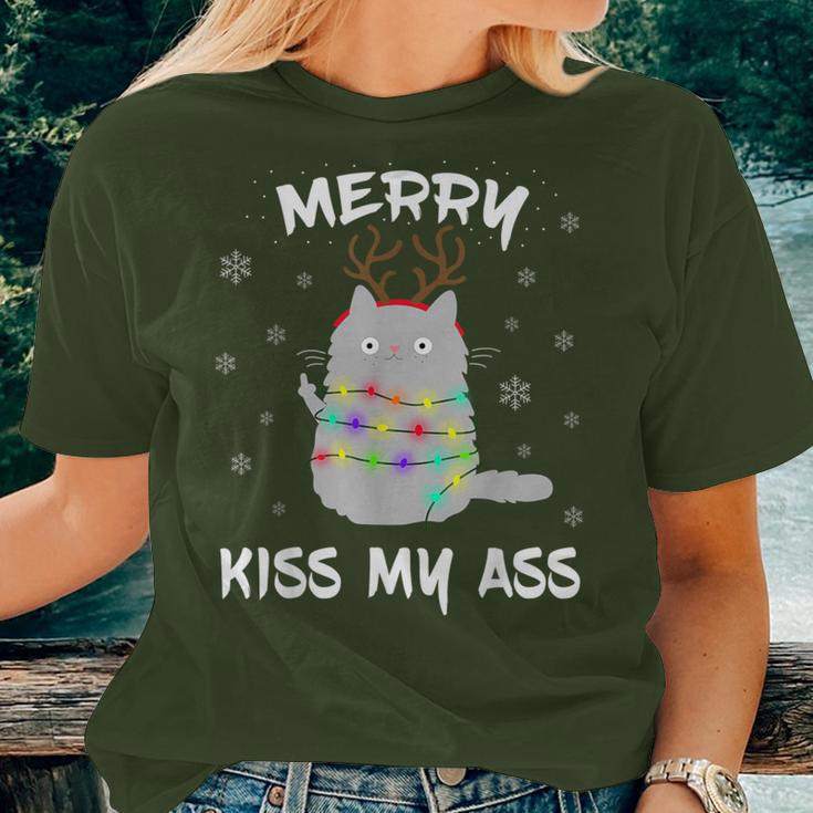 Merry Kissmyass Christmas Theme Cat Lovers For Cat Mum Women T-shirt Gifts for Her