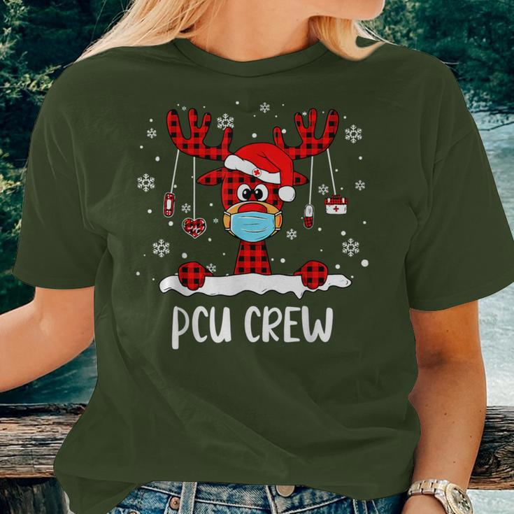Pcu Crew Buffalo Plaid Face Mask Reindeer Nurse Xmas Women T-shirt Gifts for Her
