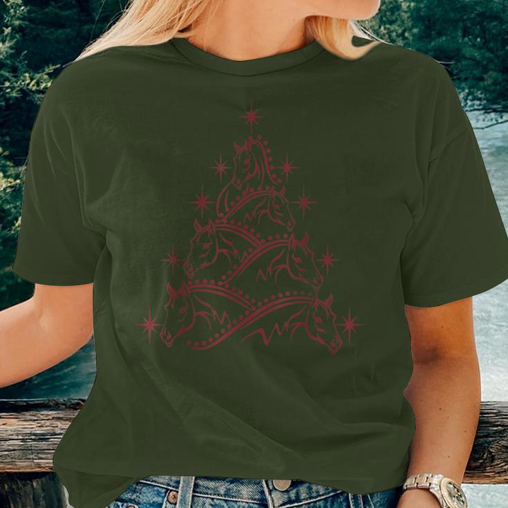 Red Horse Head Christmas Tree Seasonal Women T-shirt Gifts for Her