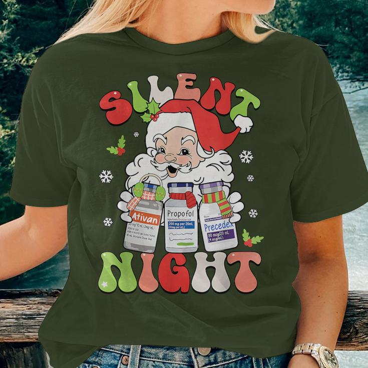 Retro Silent Night Icu Nurse Christmas Intensive Care Unit Women T-shirt Gifts for Her