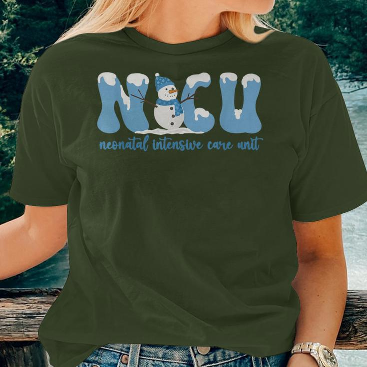 Winter Nicu Nurse Xmas Snowman Neonatal Intensive Care Unit Women T-shirt Gifts for Her