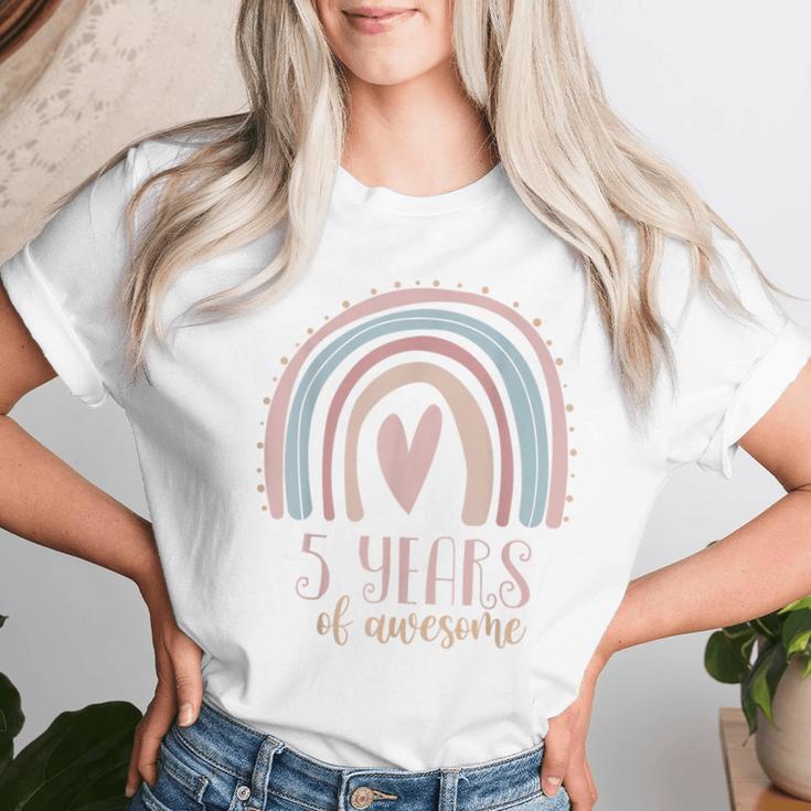 5 Years Of Awesome Girls 5Th Birthday Pink Boho Rainbow Cute Women T-shirt Gifts for Her