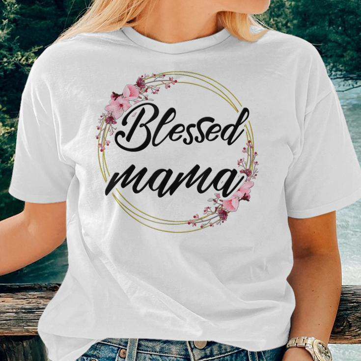 Blessed Mama Floral Wreath Roses Mother's Day Lover Women T-shirt Gifts for Her