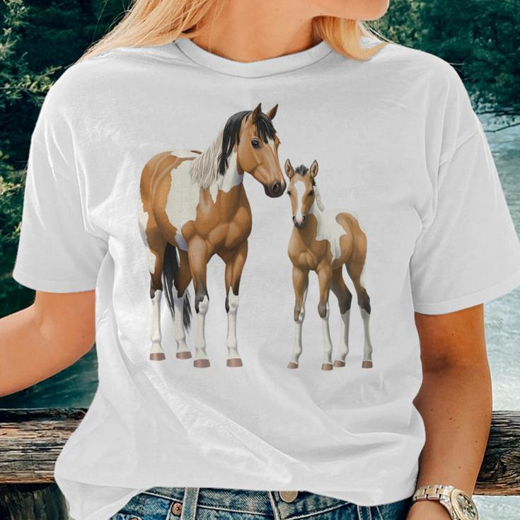 Buckskin Paint Quarter Horse Pinto Mare & Foal Women T-shirt Gifts for Her