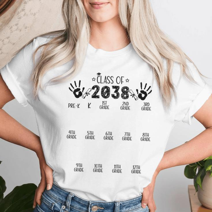 Class Of 2038 Grow With Me Pre-K To 12Th Grade Handprint Women T-shirt Gifts for Her