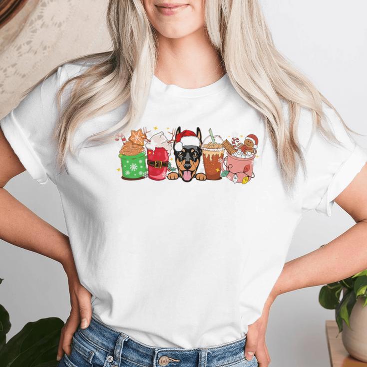 Dobermann Und Kaffeeliebhaber Mama Papa Weihnachten Neujahr Grafik Raglan T-shirt Frauen Geschenke für Sie