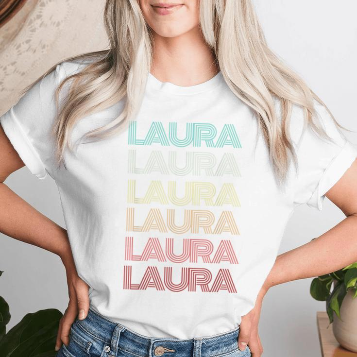 First Name Laura German Girl Purple Retro Nametag 80S Family Women T-shirt Gifts for Her