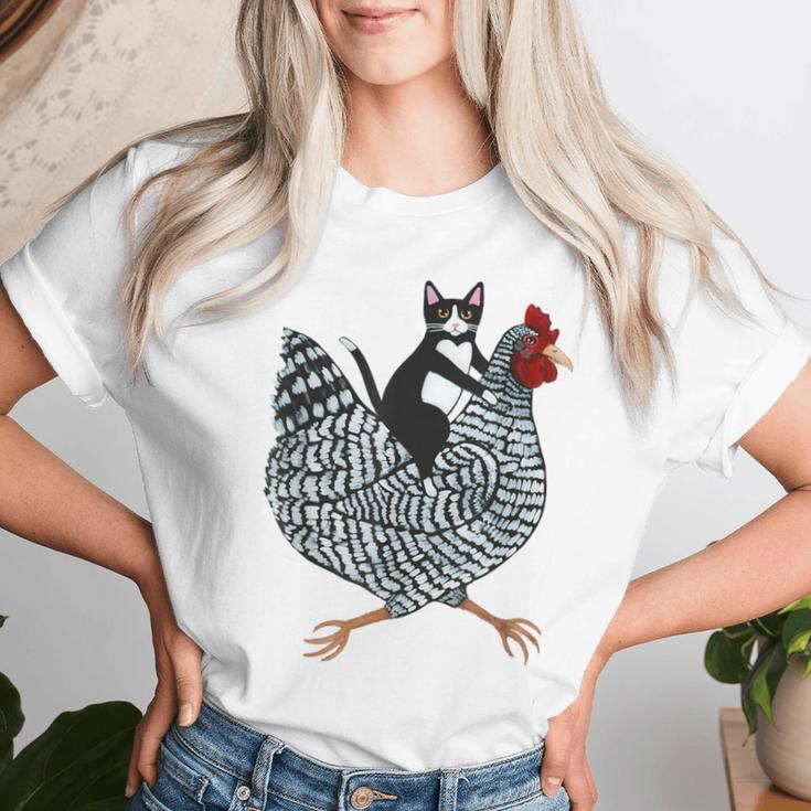 Cat Riding Chicken Tuxedo Cat On A Chicken Lover Women T-shirt Gifts for Her