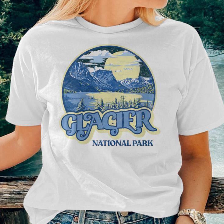 Glacier National Park At Night Stars Moon Lake & Mountains Women T-shirt Gifts for Her