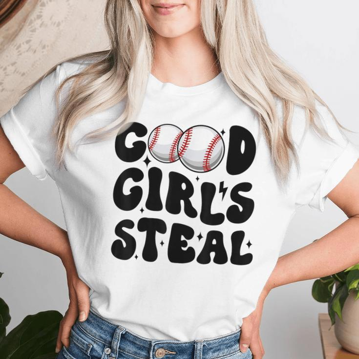 Good Girls Steal Groovy Retro Baseball Woman Girl Softball Women T-shirt Gifts for Her