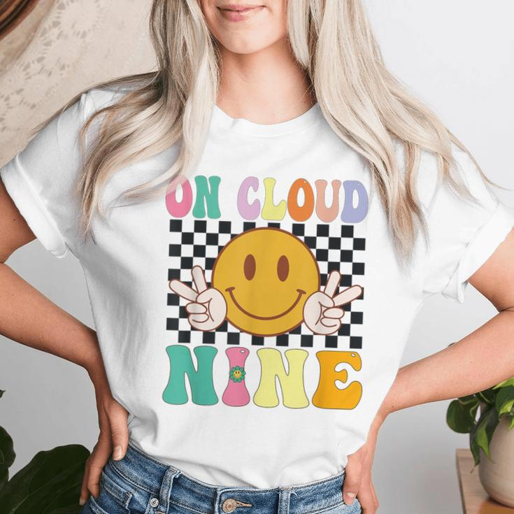 Groovy On Cloud Nine Flower Happy 9Th Birthday 9 Years Old Women T-shirt Gifts for Her