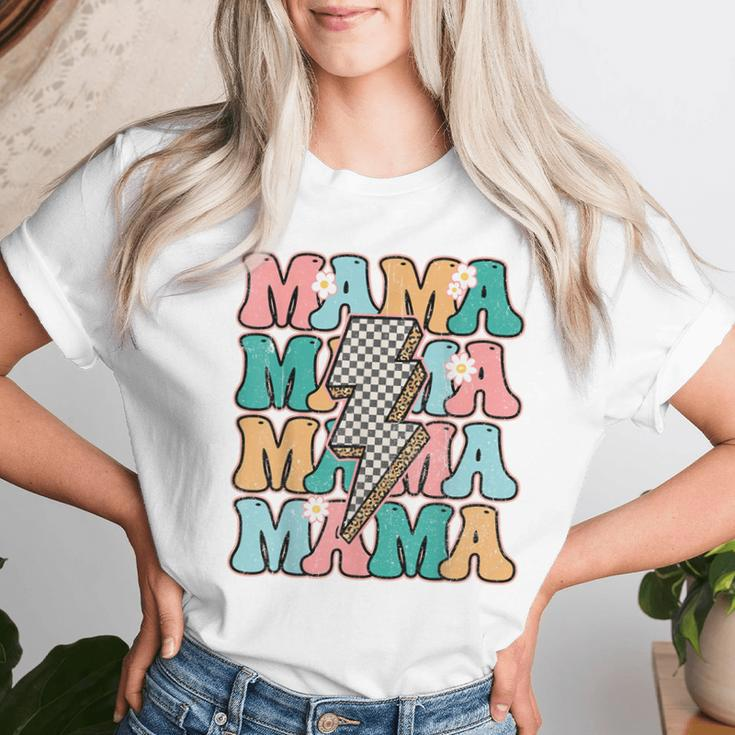 Groovy Mama Checkered Leopard Bolt Lightning Flower Mom Life Women T-shirt Gifts for Her