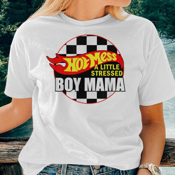 Hot Mess Little Stressed Boy Mama Mom Life Mom Of Boy Women T-shirt Gifts for Her