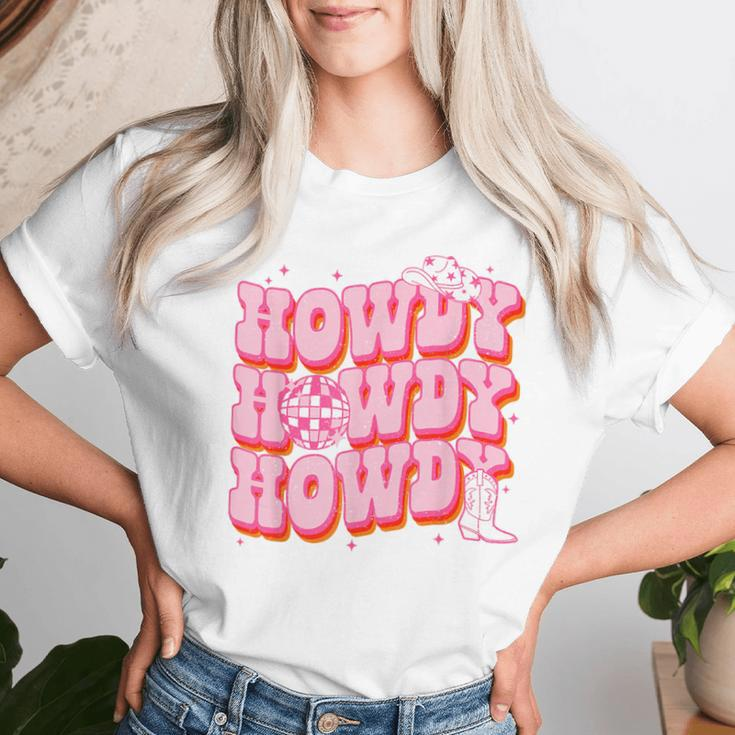 Howdy Southern Western Girl Country Rodeo Pink Cowgirl Disco Women T-shirt Gifts for Her