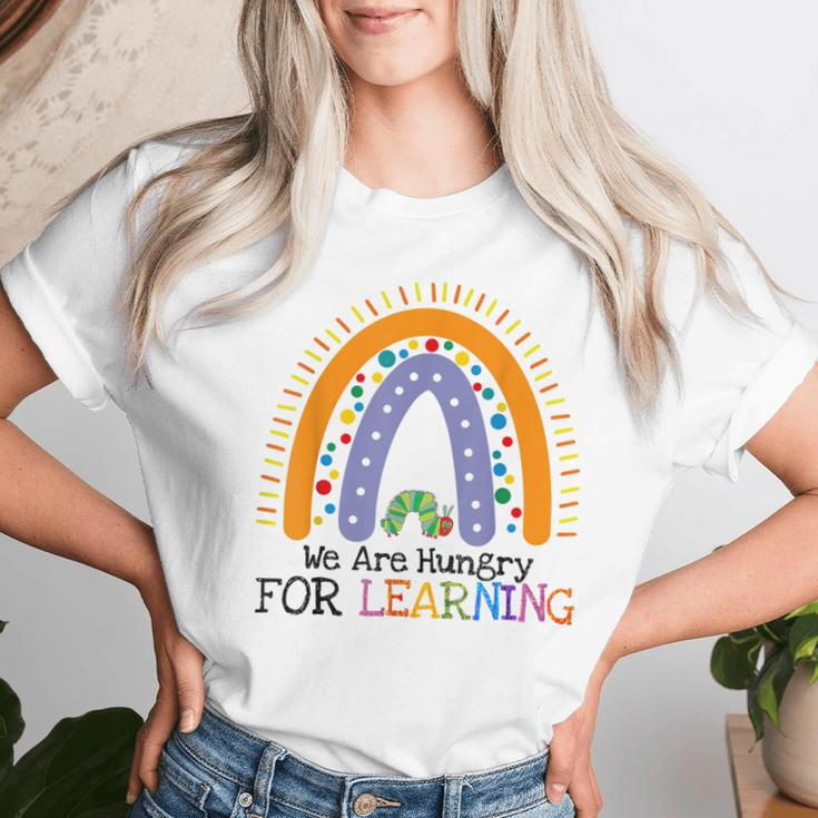 We Are Hungry For Learning Rainbow Caterpillar Teacher Women T-shirt Gifts for Her