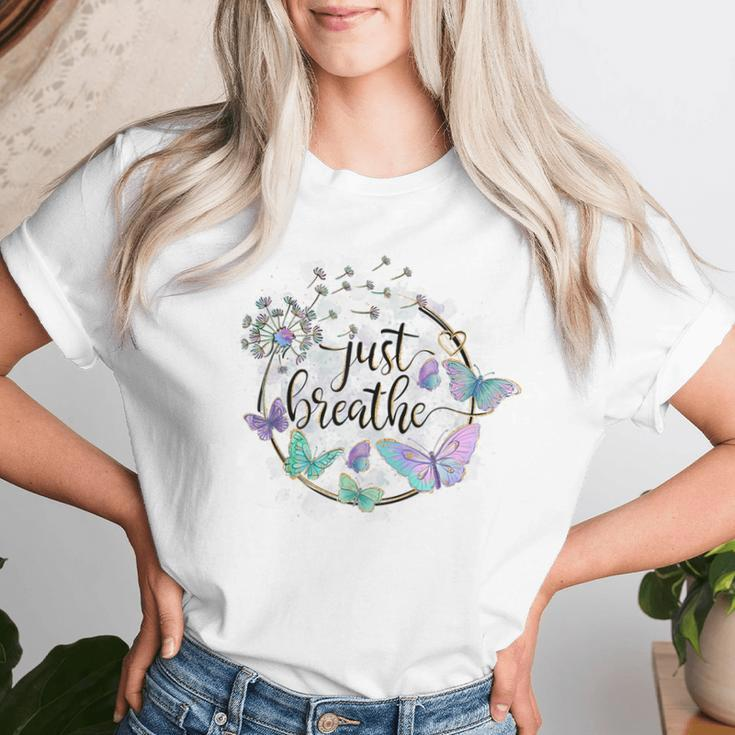 Just Breathe Dandelion Summer Wildflower Womens' Butterfly Women T-shirt Gifts for Her