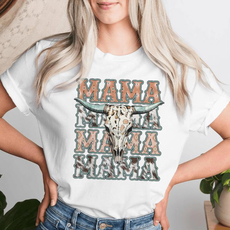 Mama Western Country Cow Skull Cowhide Mom Hippies Mama Women T-shirt Gifts for Her