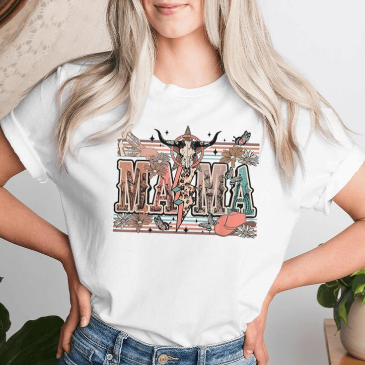 Mama Western Country Cow Skull Cowhide Mom Hippies Mama Women T-shirt Gifts for Her