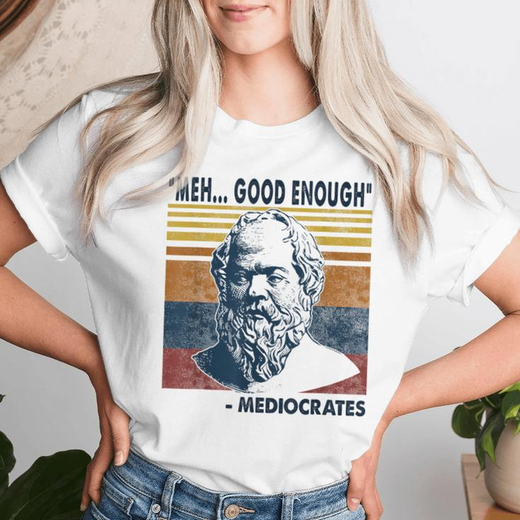 Mediocrates Meh Good Enough Lazy Logic Sloth Wisdom Meme Women T-shirt Gifts for Her