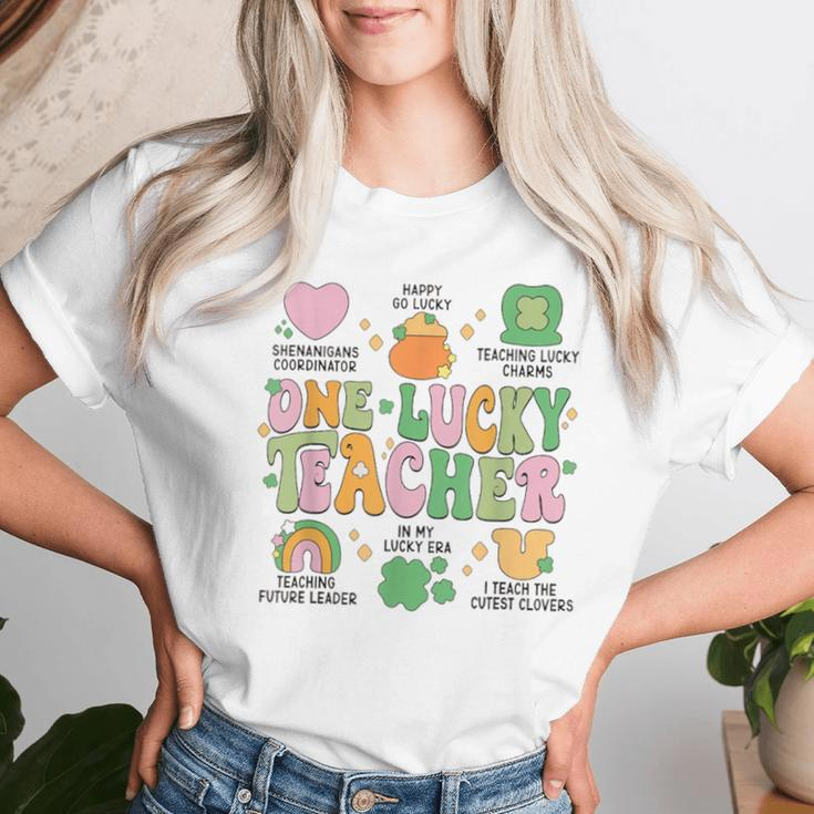 One Lucky Teacher Groovy Teacher St Patrick's Lucky Charms Women T-shirt Gifts for Her