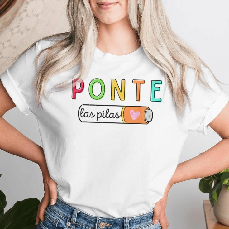 Ponte Las Pilas Spanish Teacher Maestra De Espanol Bilingual Women T-shirt Gifts for Her