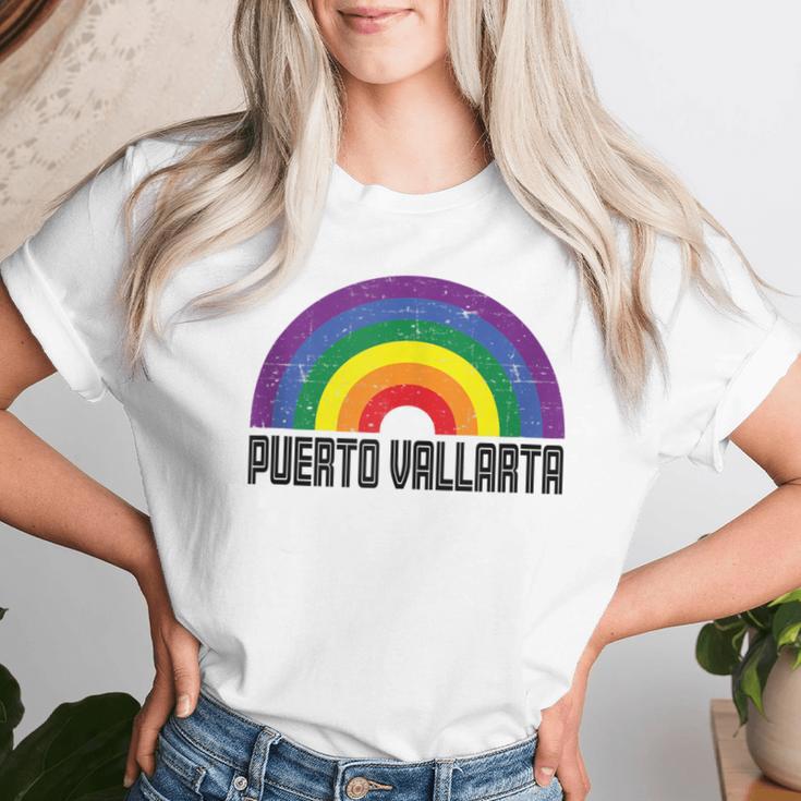 Puerto Vallarta Mexico Lgbtq Distressed Gay Rainbow Women T-shirt Gifts for Her