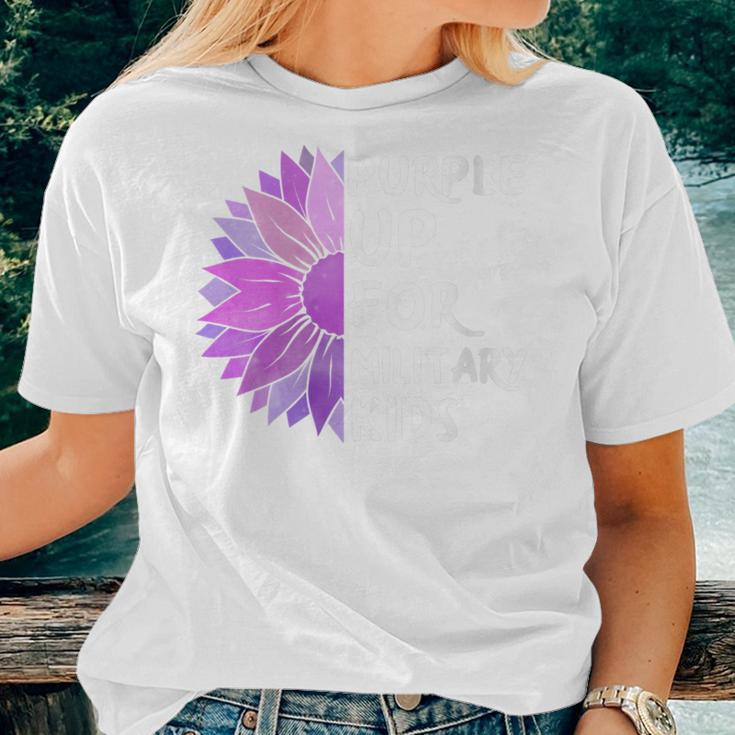 Purple Up Military Child Sunflower Military Brats Month Women T-shirt Gifts for Her