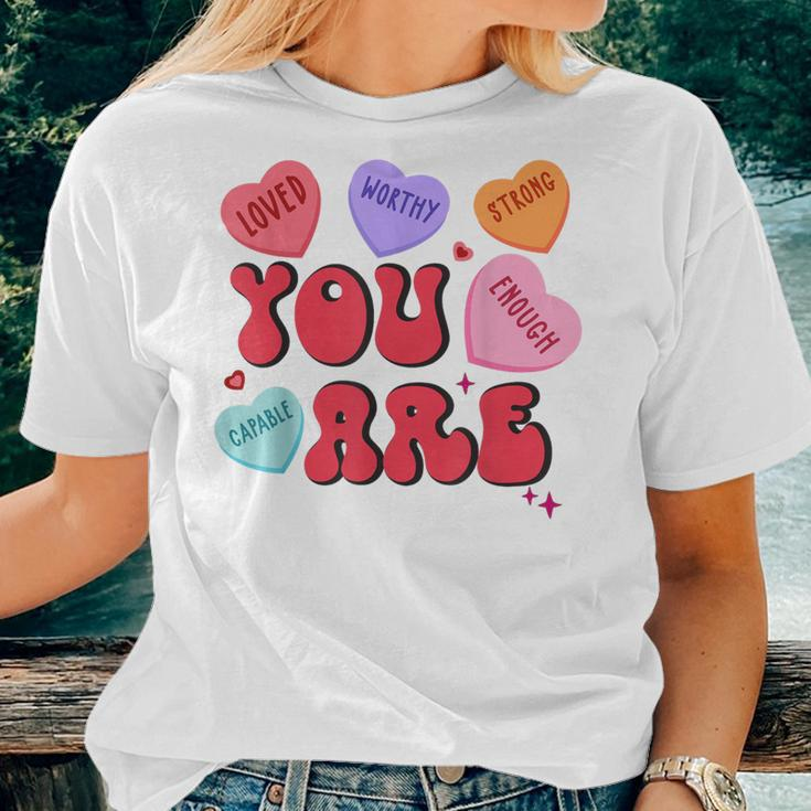 Retro Candy Heart Teacher Valentine's Day You Enough Women T-shirt Gifts for Her