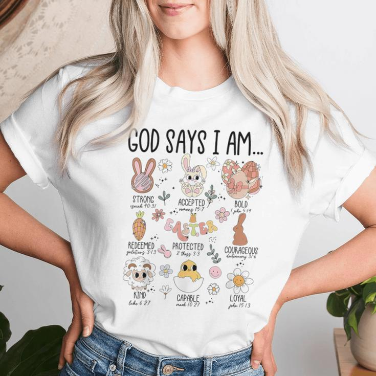Retro God Says I Am Christian Jesus Happy Easter Day Bunny Women T-shirt Gifts for Her