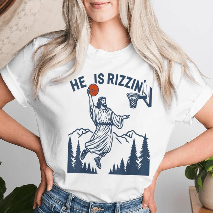 He Is Rizzin Easter Basketball Christian Religious Women T-shirt Gifts for Her