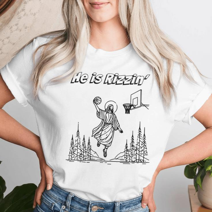 He Is Rizzin Basketball Retro Christian Religious Women T-shirt Gifts for Her