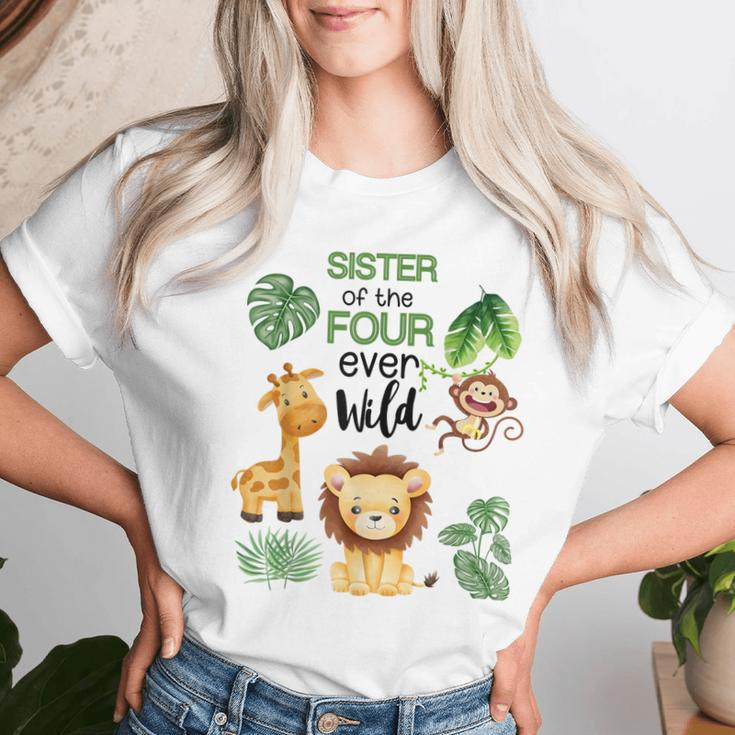 Sister Of The Ms Four Ever Wild Jungle Theme 4Th Birthday Women T-shirt Gifts for Her