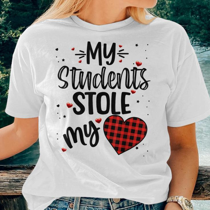My Students Stole My Heart Teachers Plaid Valentines Day Women T-shirt Gifts for Her