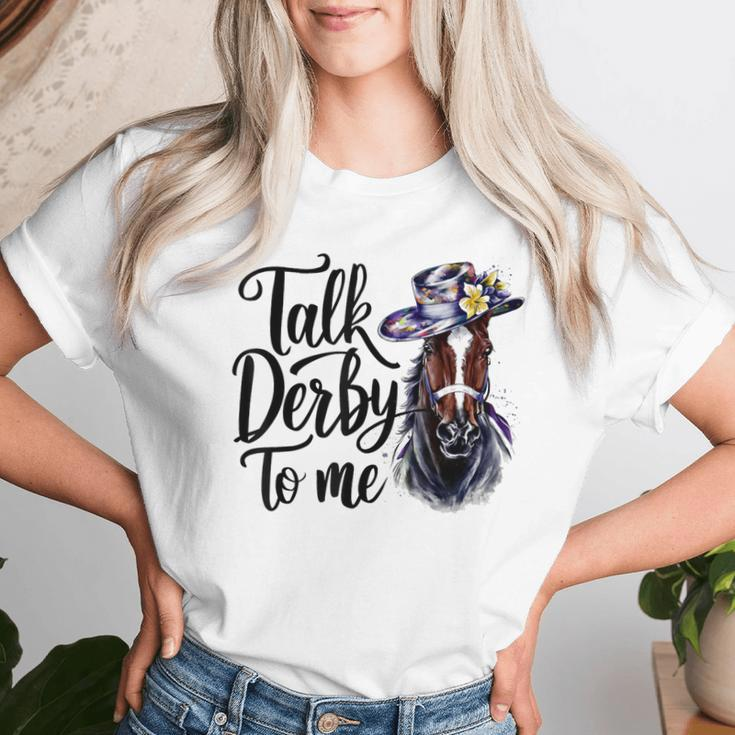 Talk Derby To Me Racing Horse Humor Quote Women T-shirt Gifts for Her