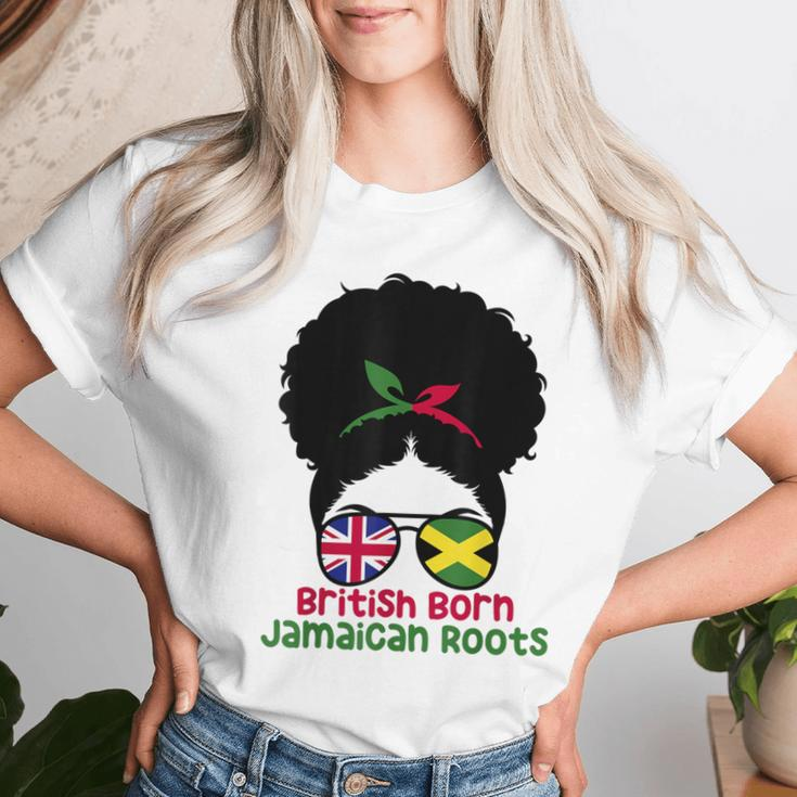 Uk British Grown Jamaican Roots Messy Bun Women T-shirt Gifts for Her