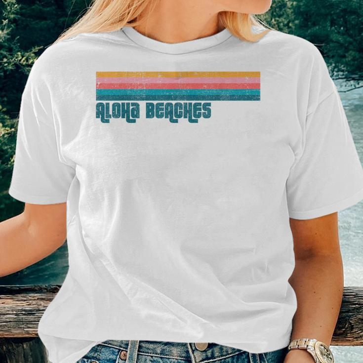 Vintage Aloha Beaches Beach Summer Retro Stripe Womens Women T-shirt Gifts for Her