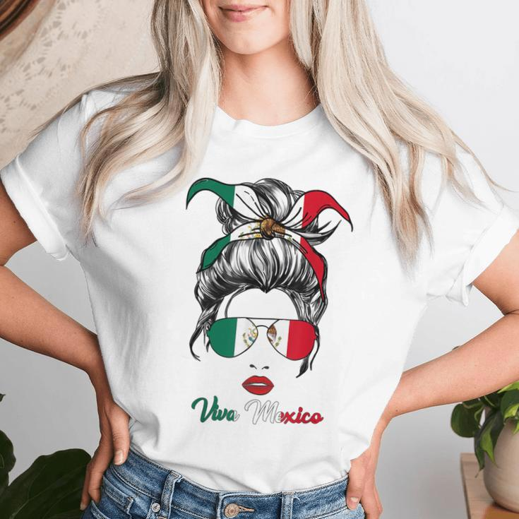 Viva Mexico Messy Bun Cinco De Mayo Mexican Girls Women T-shirt Gifts for Her