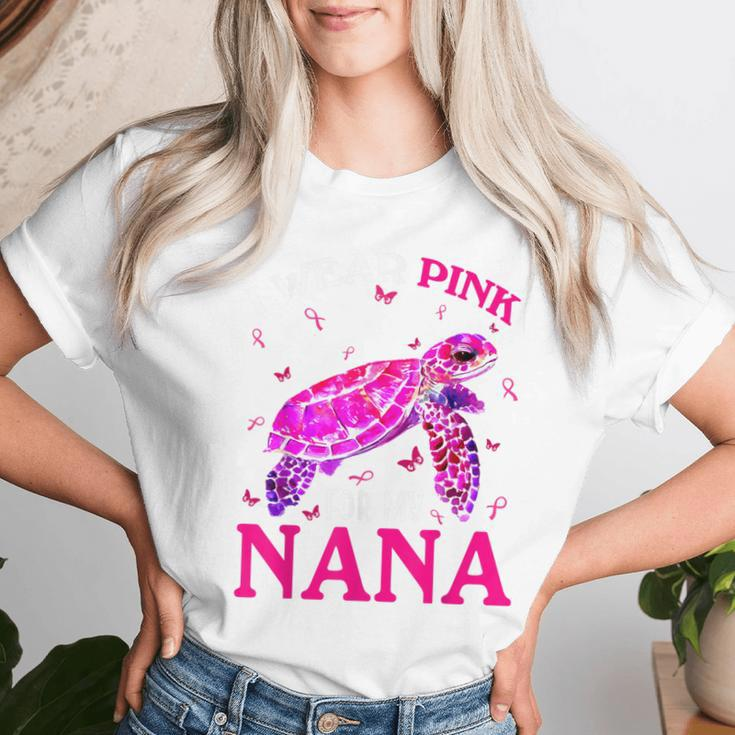 I Wear Pink For My Nana Breast Cancer Turtle Women T-shirt Gifts for Her