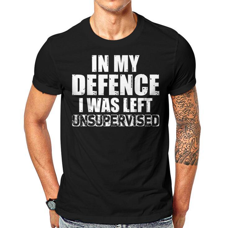 In My Defense I Was Left Unsupervised Retro Vintage Distress  Men T-shirt Casual Daily Crewneck Short Sleeve Graphic Basic Unisex Tee