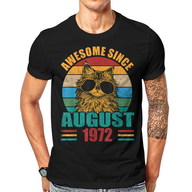 Retro Awesome Since August 1972 50Th Birthday 50 Years Old  Men T-shirt Casual Daily Crewneck Short Sleeve Graphic Basic Unisex Tee
