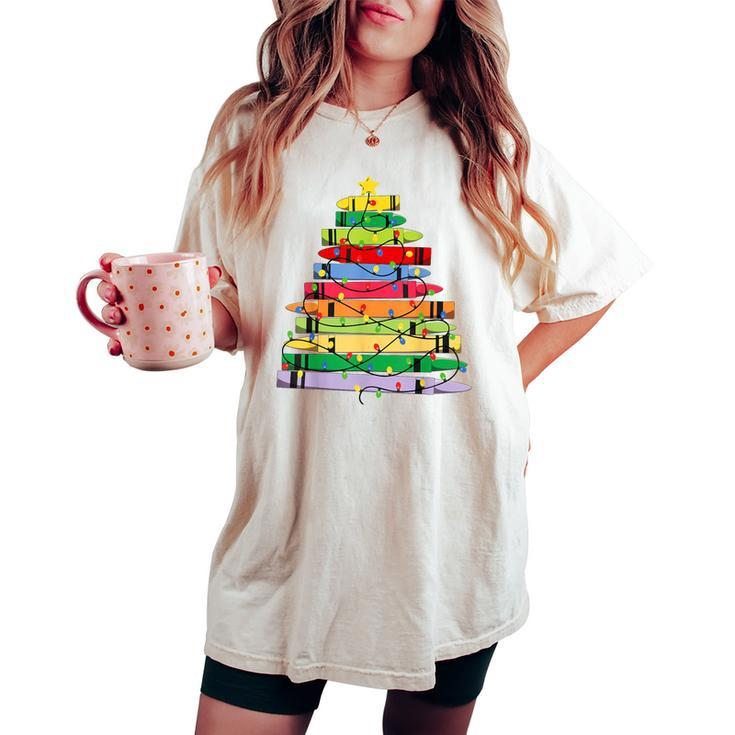 Crayon Christmas Tree Teacher Student Xmas Teacher Pajamas Women's Oversized Comfort T-shirt