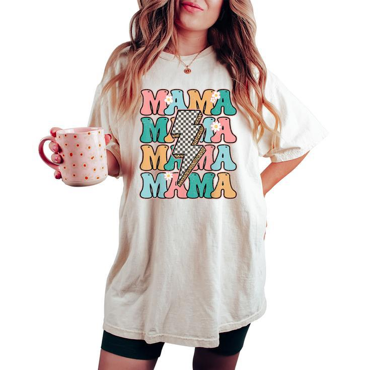 Groovy Mama Checkered Leopard Bolt Lightning Flower Mom Life Women's Oversized Comfort T-shirt