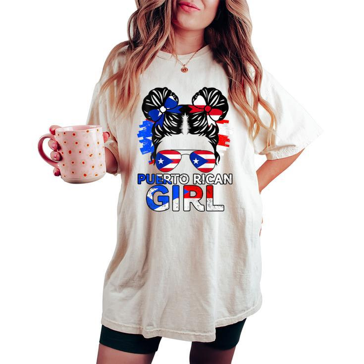 Puerto Rico Flag Messy Puerto Rican Girls Souvenirs Women's Oversized Comfort T-shirt