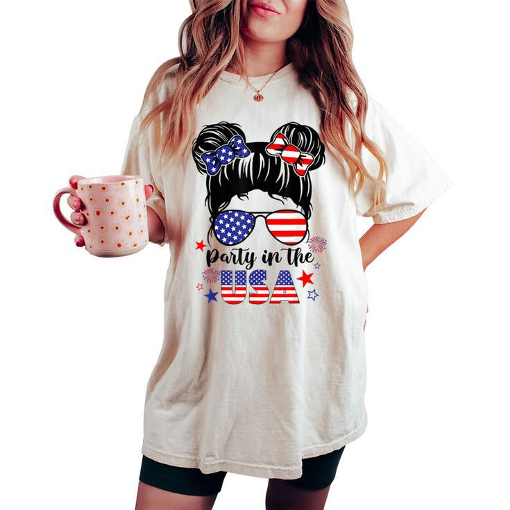 American Flag Party In Usa 4Th July Patriotic Kid Girl Women's Oversized Comfort T-shirt