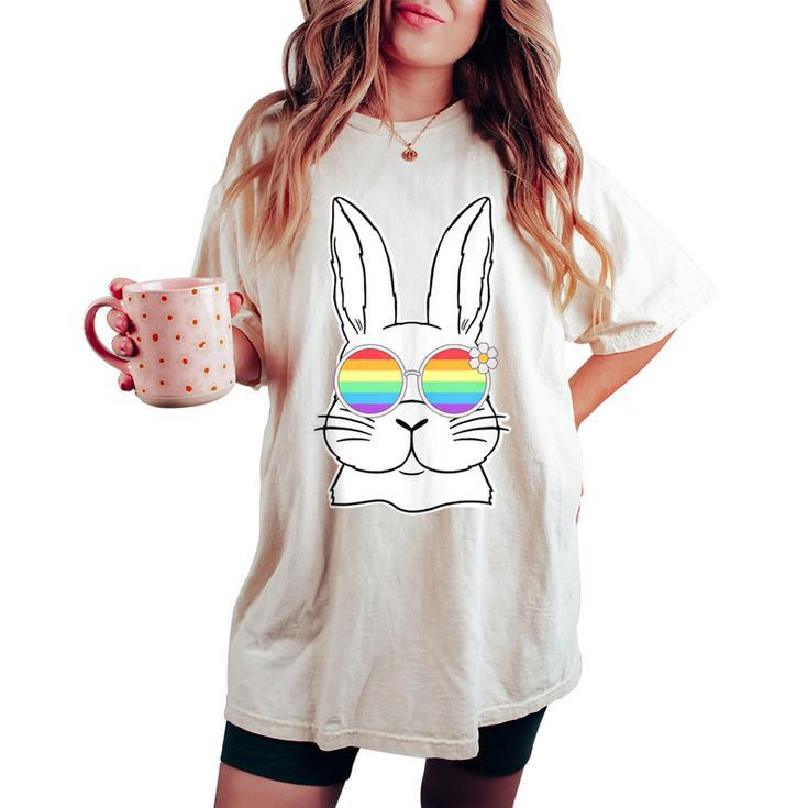 Bunny Gay Pride Lgbtq Bunny Rainbow Sunglasses Happy Easter Women's Oversized Comfort T-shirt