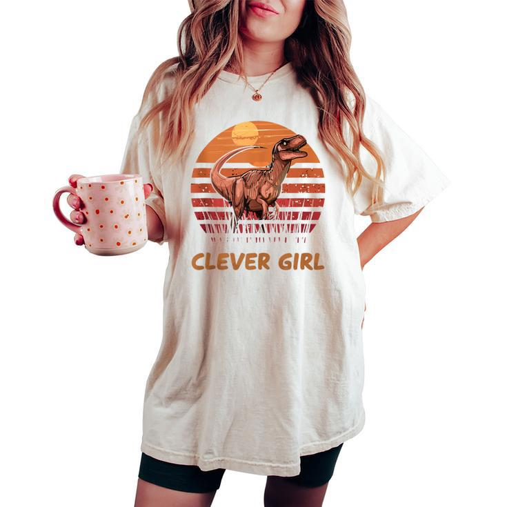 Clever Girl Dinosaur Sunset Retro Vintage For A Dino Lover Women's Oversized Comfort T-shirt