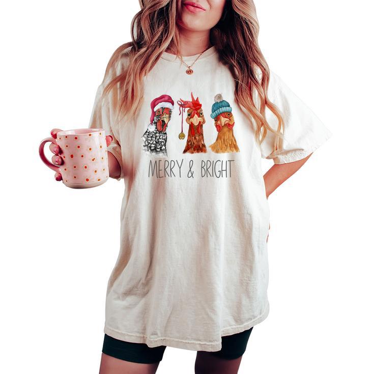 Cute Chickens Christmas Christmas Farm Animal Holiday Women's Oversized Comfort T-shirt